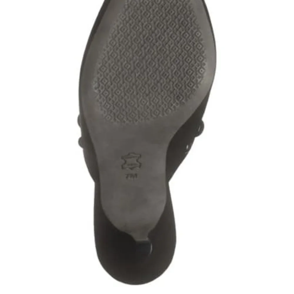 Tory Burch Black Suede Pointed Mule Heels with Stud Accents